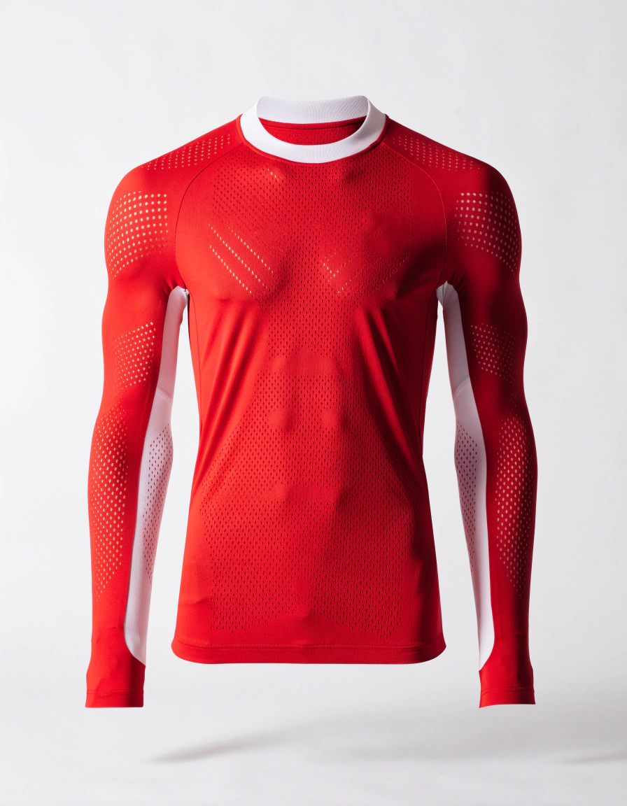 red long sleeve mesh soccer jersey